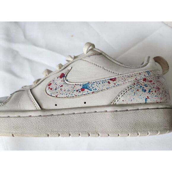 NIKE COURT BOROUGH LOW YOUTH SIZE 7Y WOMENS SIZE 8.5 CUSTOM PAINT SPLATTER WHITE - Picture 1 of 10